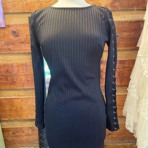 Black Mini Dress With Lace-Up Sleeves